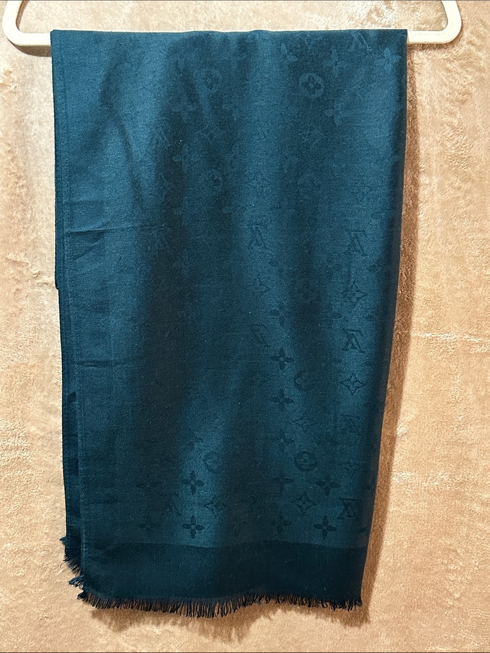 Women’s elegant Dark Teal Monogram Jacquard Scarf